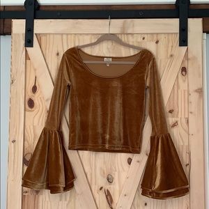 gold velvet bell sleeve top